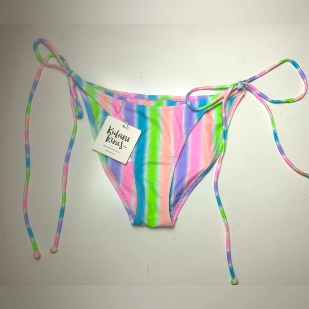 Kulani Kinis Multicolored FullCoverage Tie Sides Fairy Floss Bikini Bottom NWT S